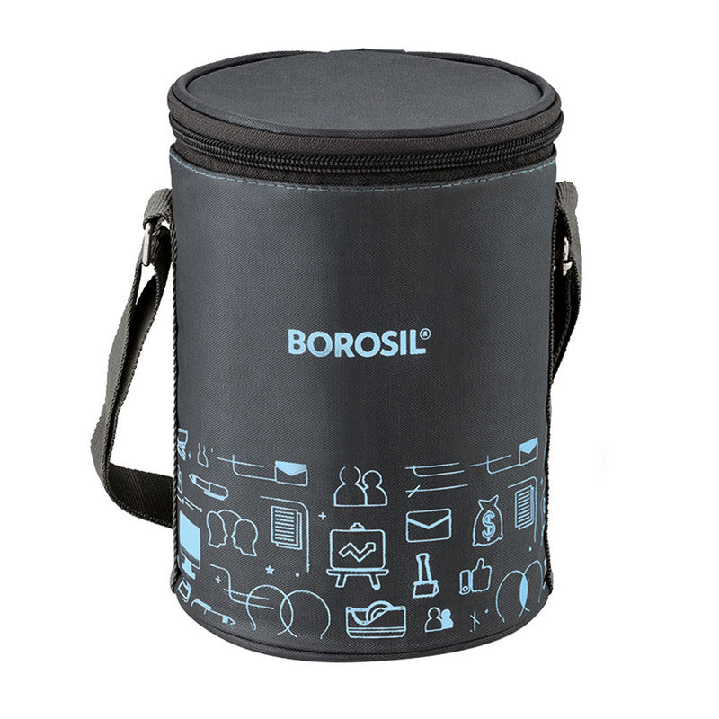 Borosil Carryfresh Round Stainless Steel Lunchbox, Set of 3, 280ml x 2 + 180ml