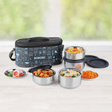 Borosil Carryfresh Round Stainless Steel Lunchbox Set of 4, 280ml x 2 + 180ml x 2