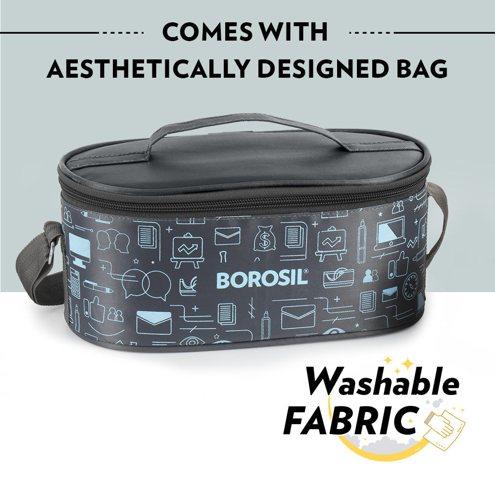 Borosil Carryfresh Round Stainless Steel Lunchbox, Silver, Set of 3, 475ml + 280ml x 2