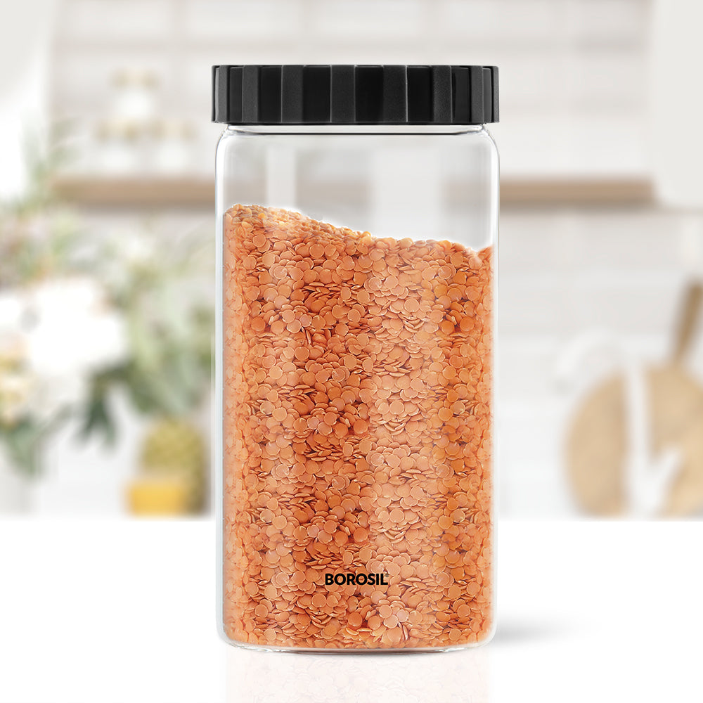 Borosil Endura Airtight Glass Jar with Black Lid