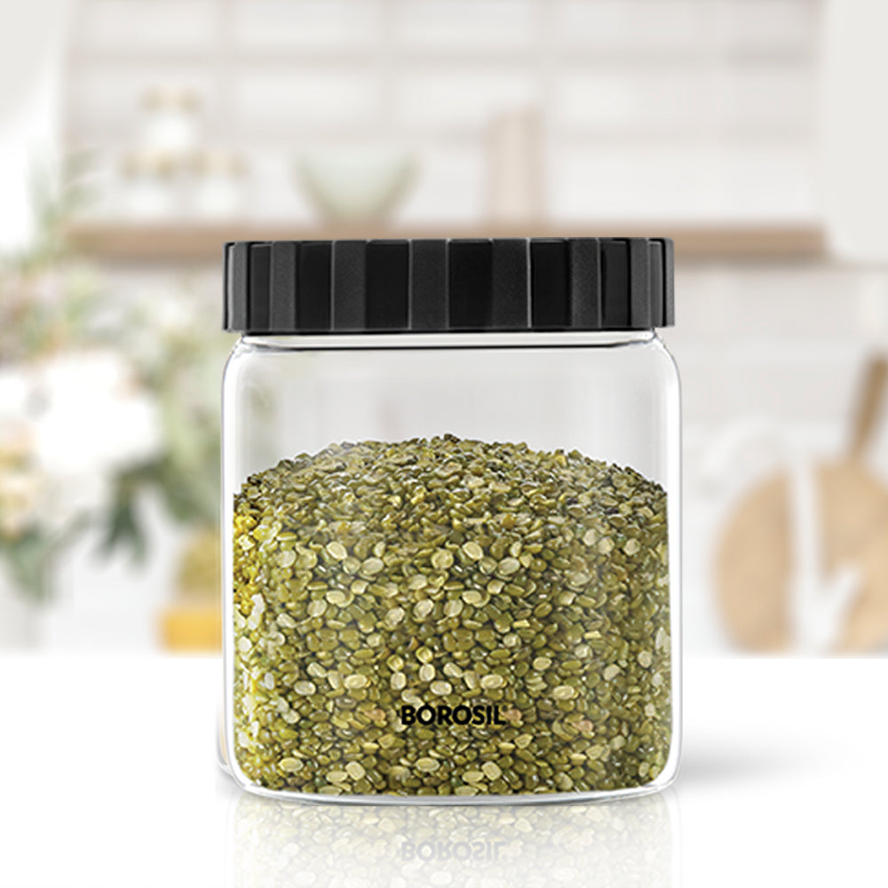 Borosil Endura Airtight Glass Jar with Black Lid