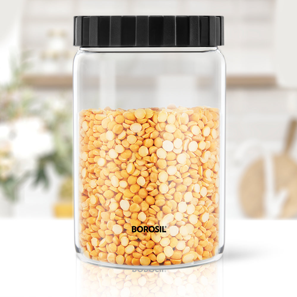 Borosil Endura Airtight Glass Jar with Black Lid