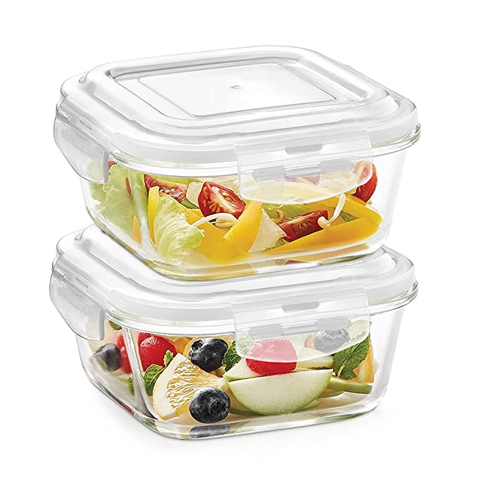 Borosil Tuff-Glass Klip n Store, Square, Set of 2, Containers, 320ml