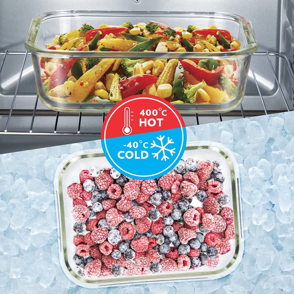 Borosil Tuff-Glass Klip n Store, Rectangular, Set of 2, Containers - 640ml