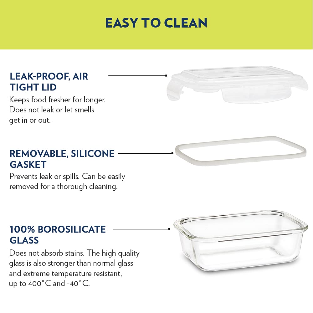 Borosil Tuff-Glass Klip n Store, Rectangular, Set of 2, Containers - 640ml