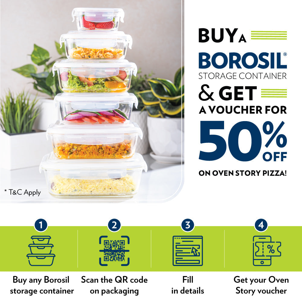 Borosil Tuff-Glass Klip n Store, Rectangular, Set of 2, Containers - 640ml