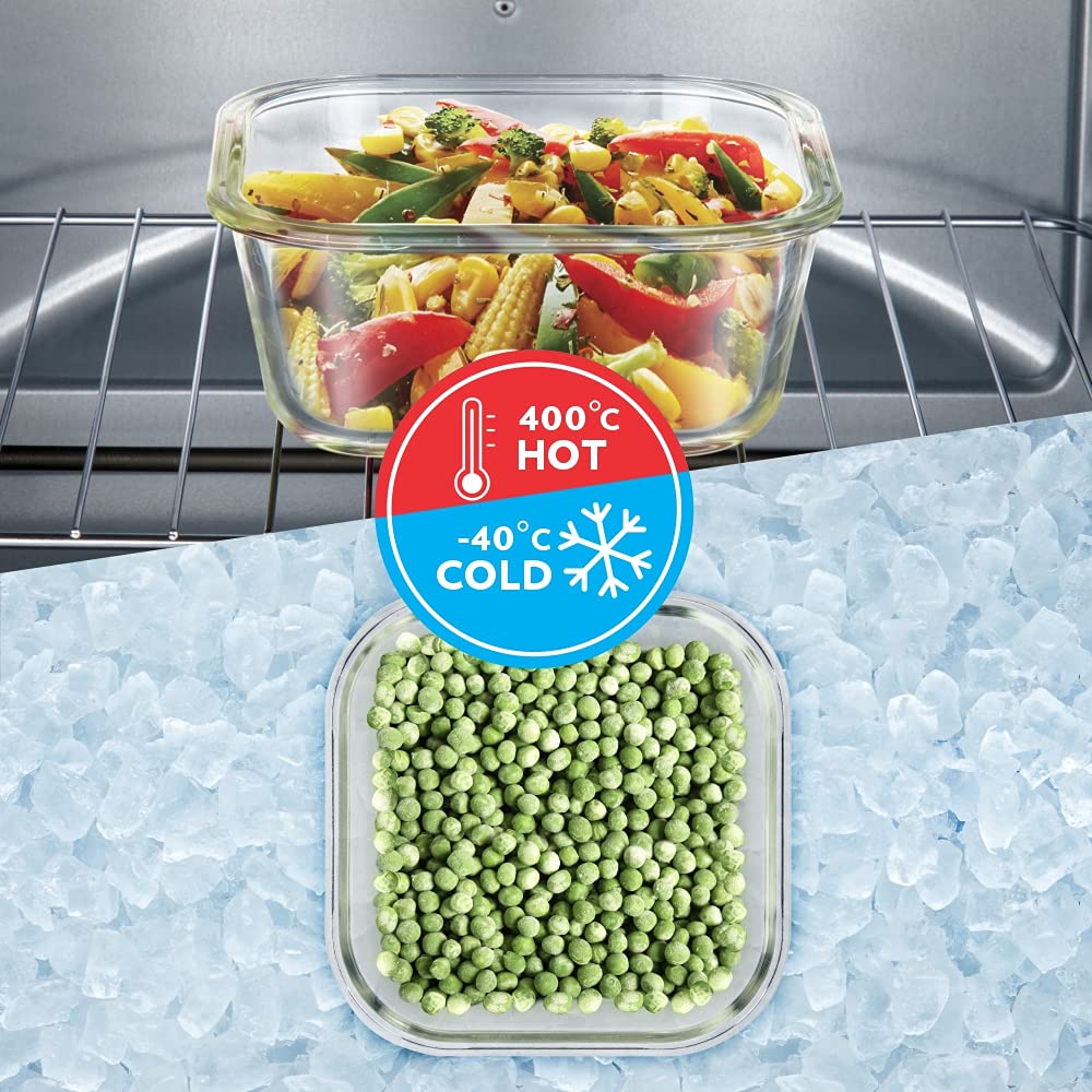 Borosil Tuff-Glass Klip n Store, Square, Set of 2, Containers, 320ml