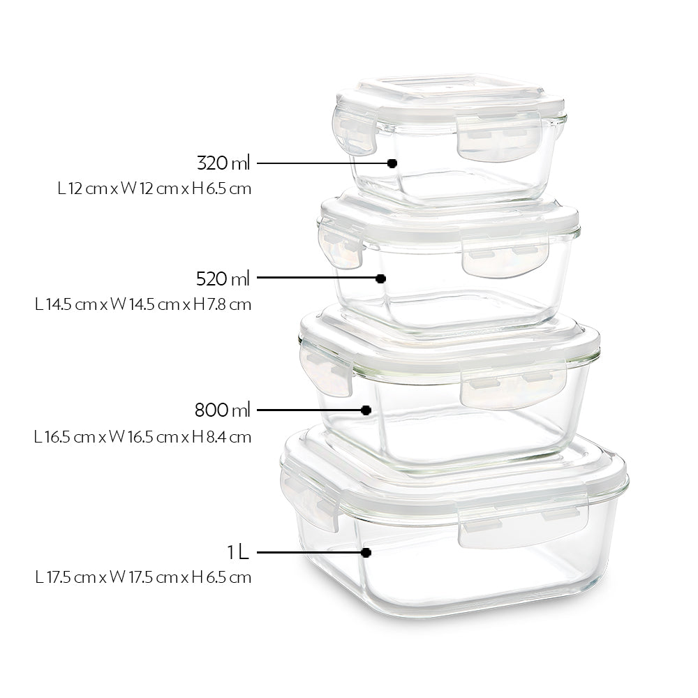 Borosil Tuff-Glass Klip n Store, Square, Set of 2, Containers, 320ml