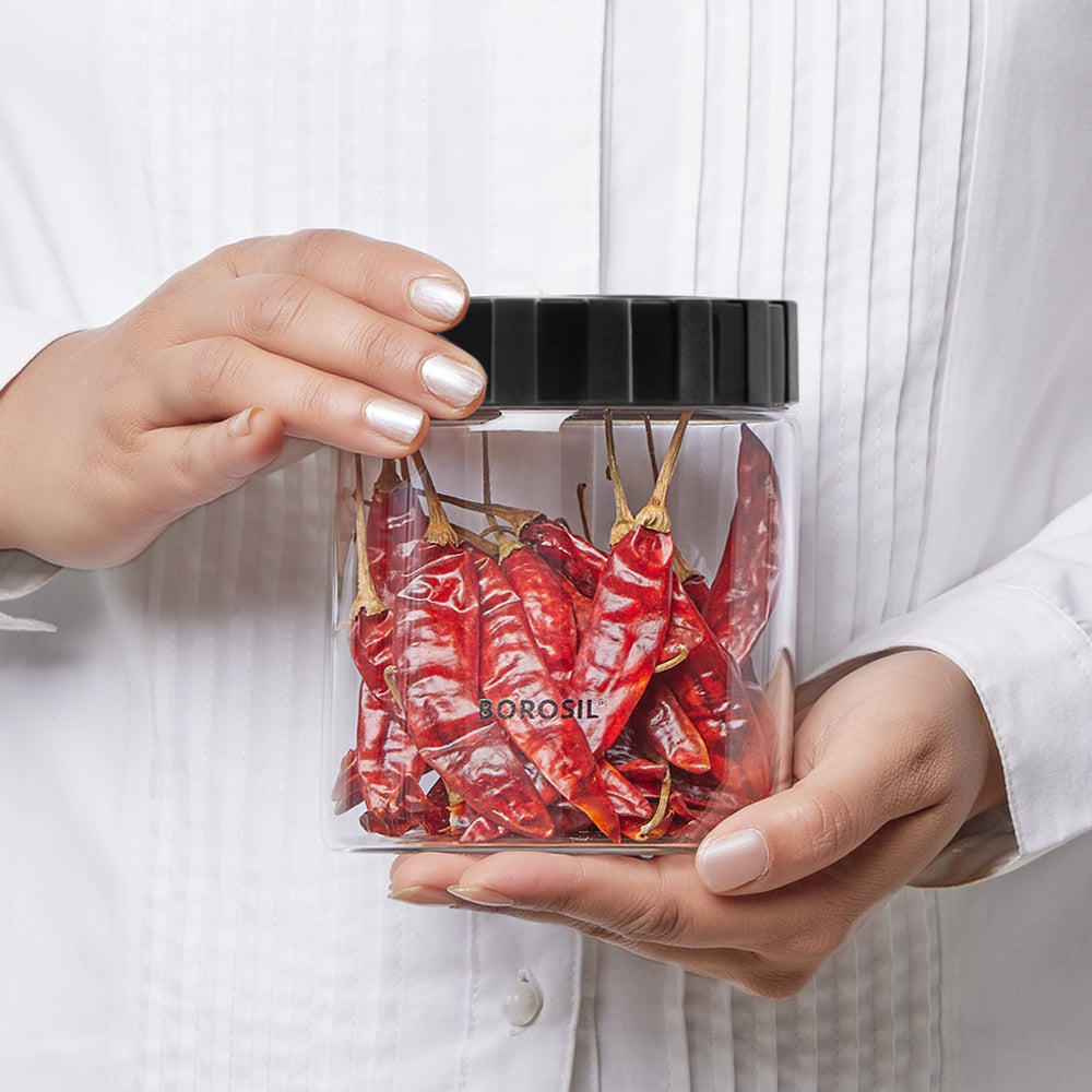 Borosil Endura Airtight Glass Jar with Black Lid