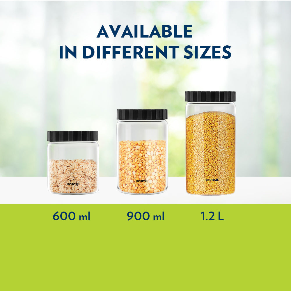 Borosil Endura Airtight Glass Jar with Black Lid