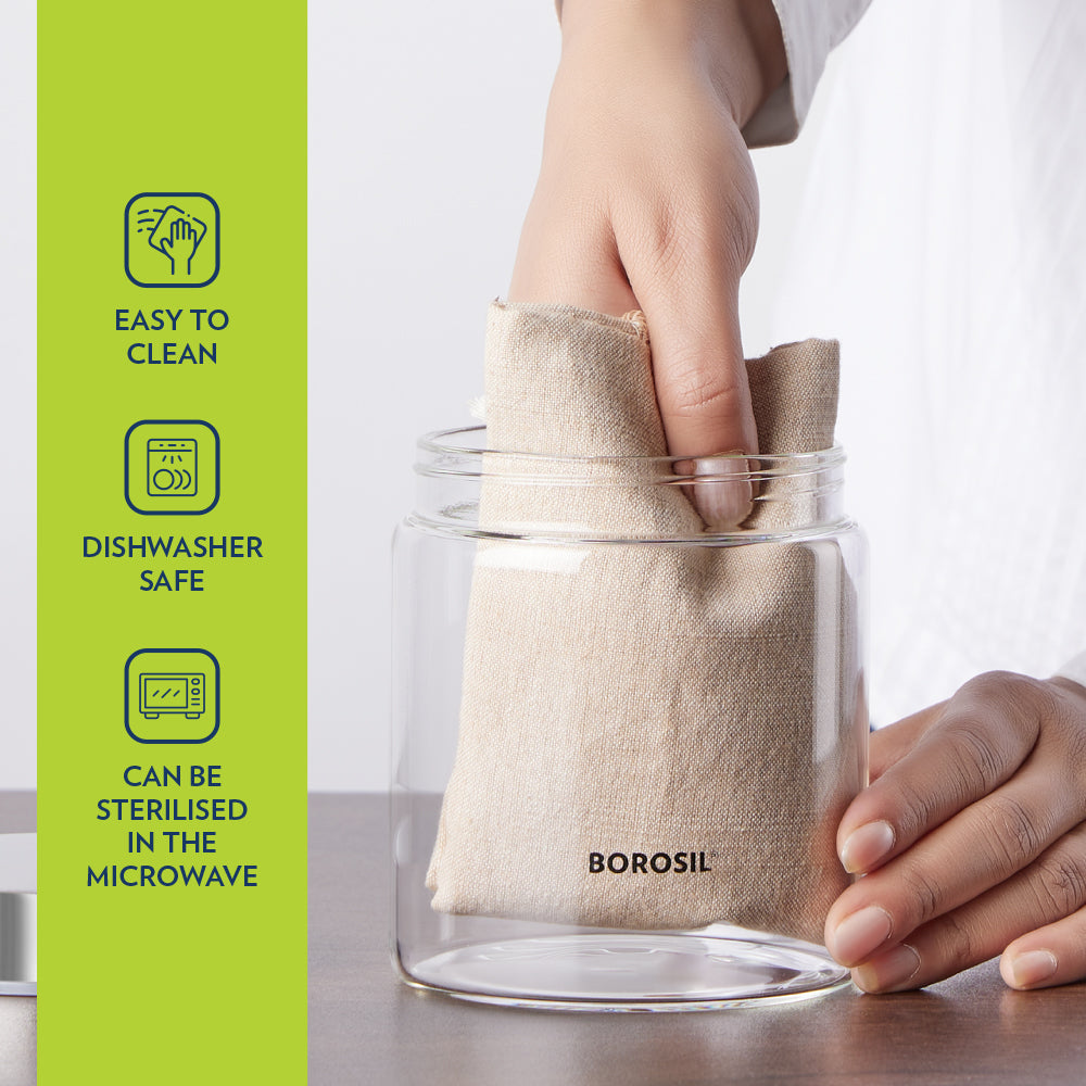 Borosil Endura Airtight Glass Jar with Black Lid