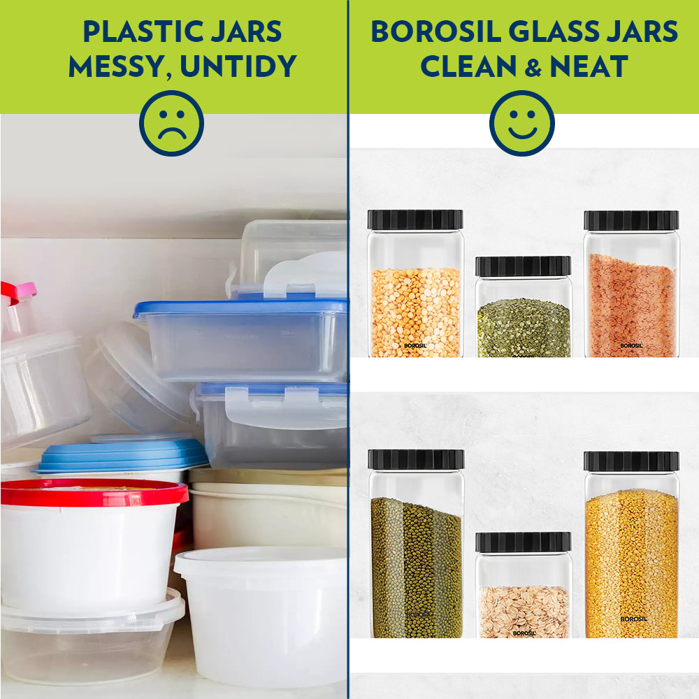 Borosil Endura Airtight Glass Jar with Black Lid
