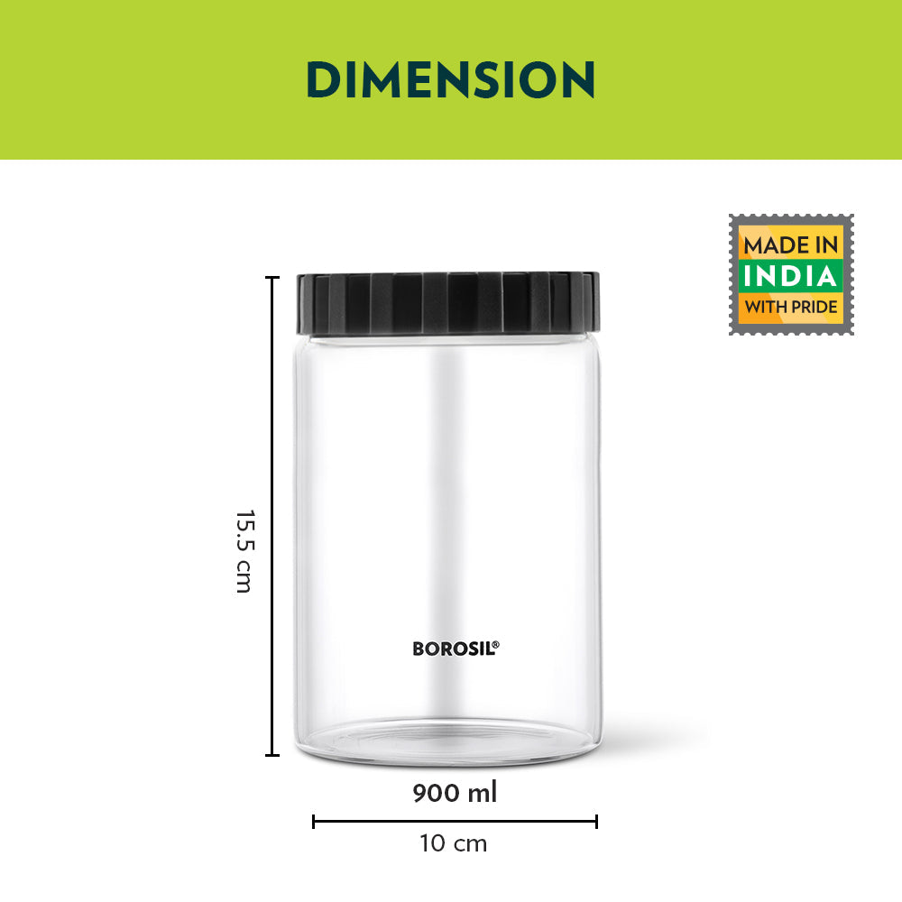 Borosil Endura Airtight Glass Jar with Black Lid