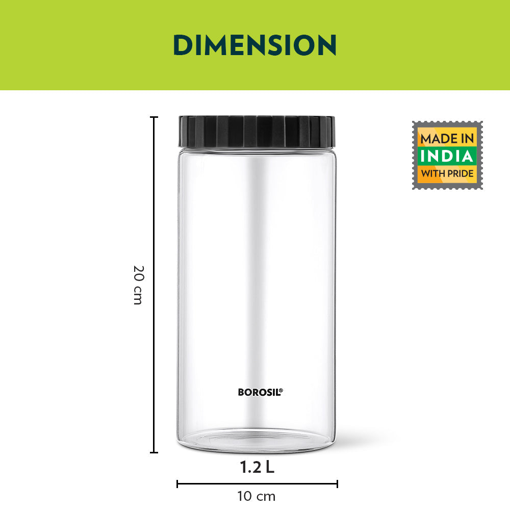 Borosil Endura Airtight Glass Jar with Black Lid
