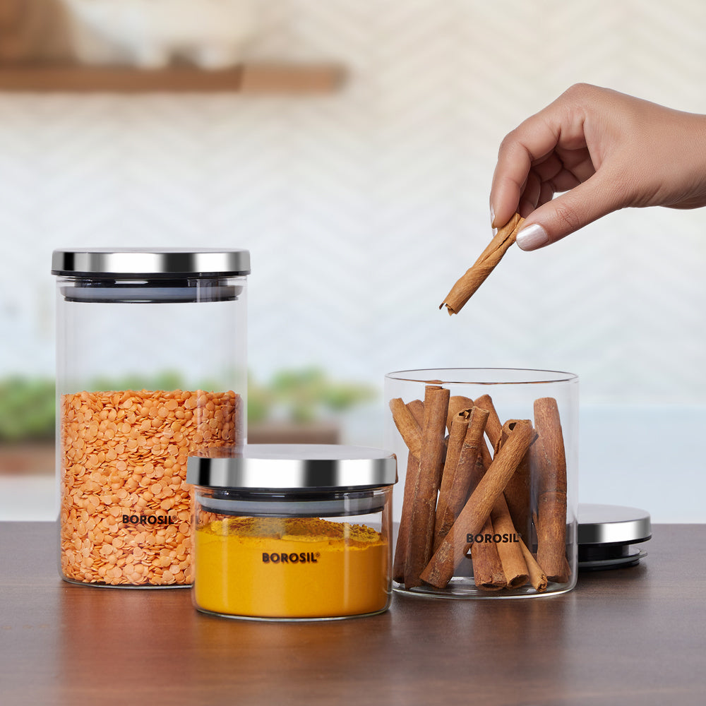 Borosil Classic Glass Jar Set with SS Lid