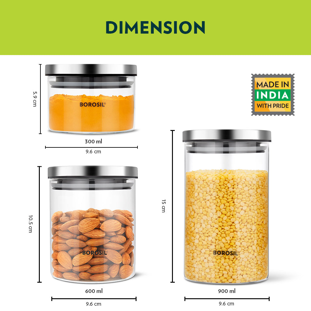 Borosil Classic Glass Jar Set with SS Lid