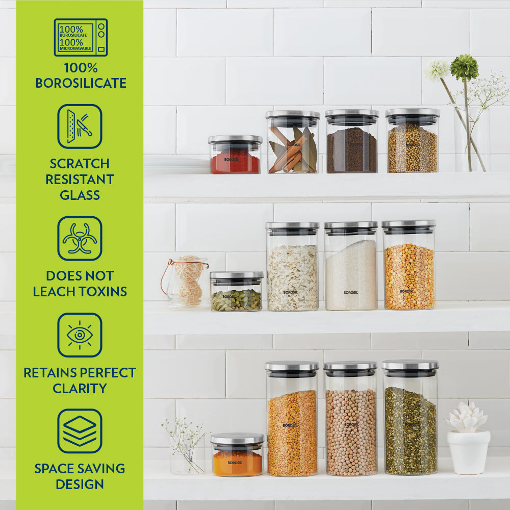 Borosil Classic Glass Jar Set with SS Lid