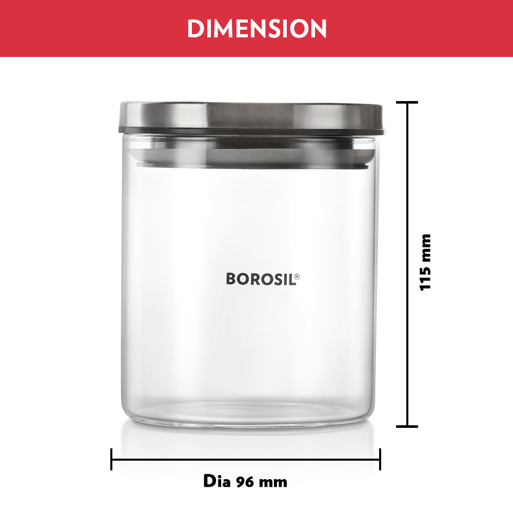 Borosil Classic Glass Jar Set with Wooden Tray Set of 2, 600ml