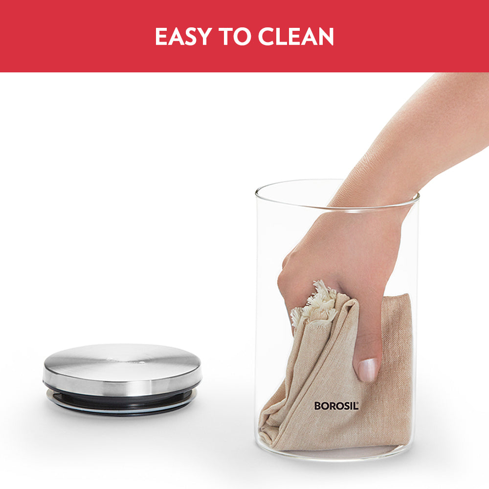 Borosil Classic Glass Jar Set with Wooden Tray Set of 2, 600ml
