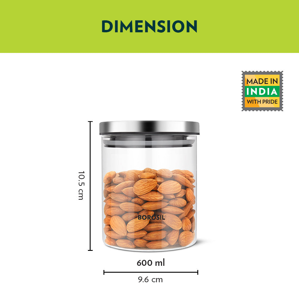 Borosil Classic Glass Jar Set with SS Lid