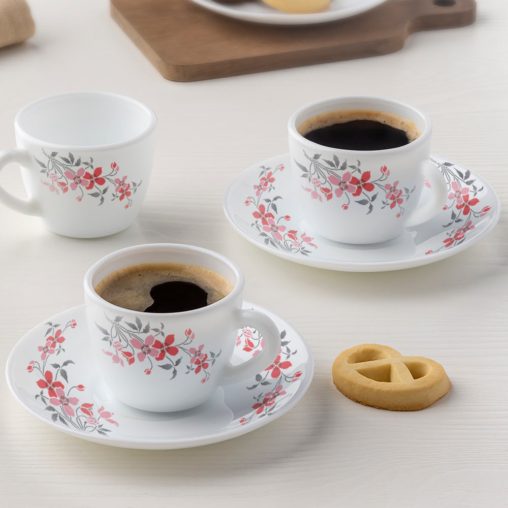 Borosil Larah Fiore Cup n Saucer Set of 12, 140ml
