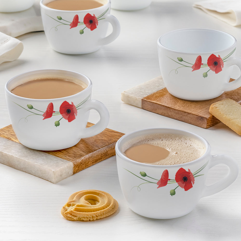 Larah Red Carnation Cup Set of 6, 140ml
