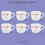 Borosil Larah Verona Cup Set, 140ml x 6