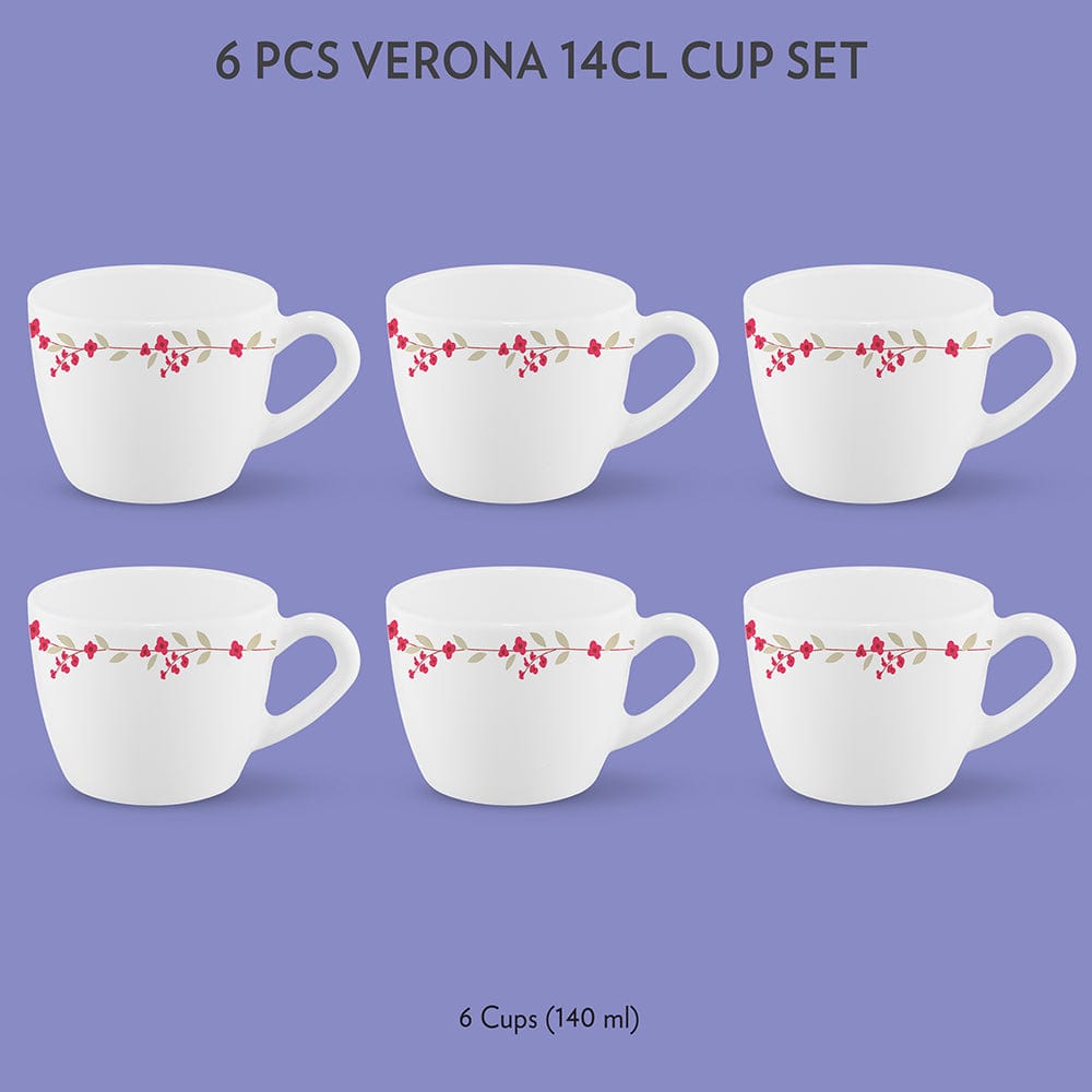 Borosil Larah Verona Cup Set, 140ml x 6