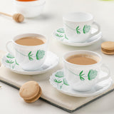 Borosil Larah Green Lily Cup n Saucer Set of 12, 140ml