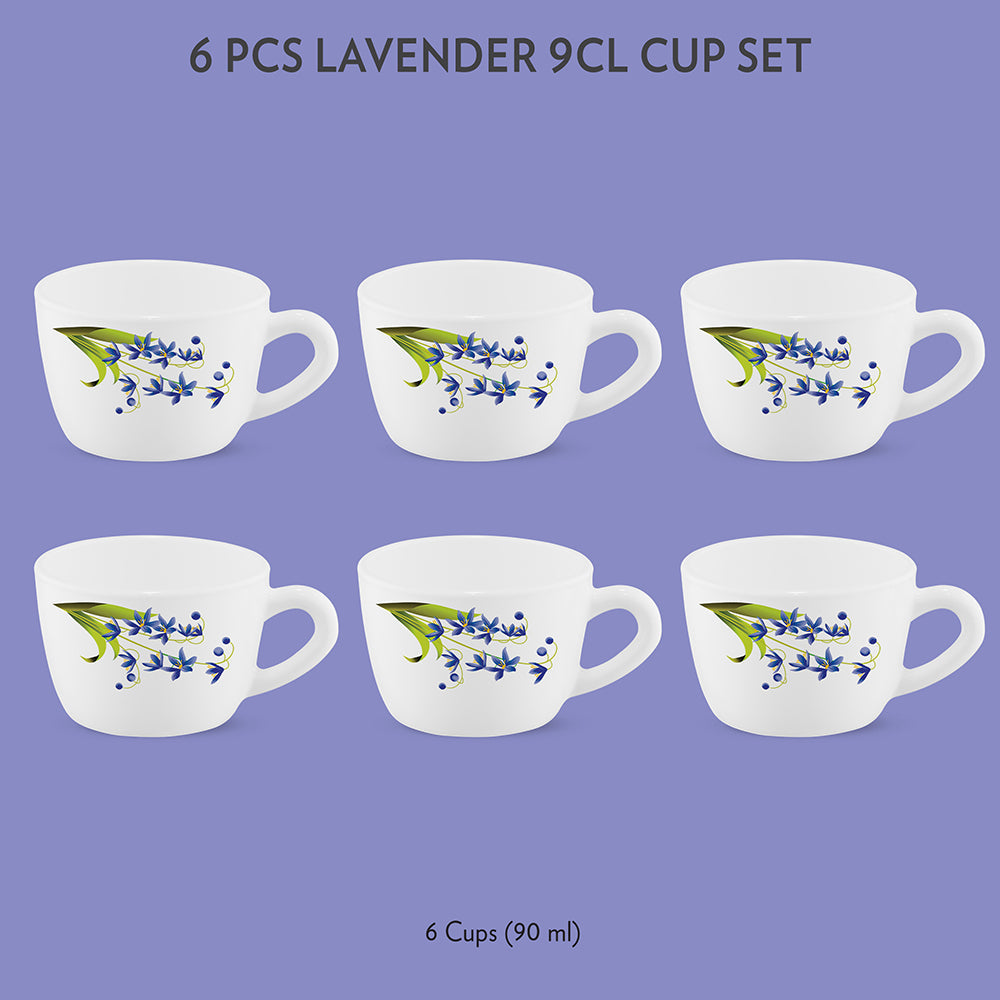 Borosil Larah Lavender Cup Set of 6, 140ml
