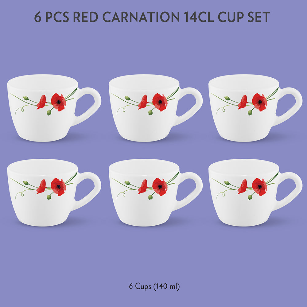 Larah Red Carnation Cup Set of 6, 140ml