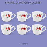 Larah Red Carnation Cup Set of 6, 140ml