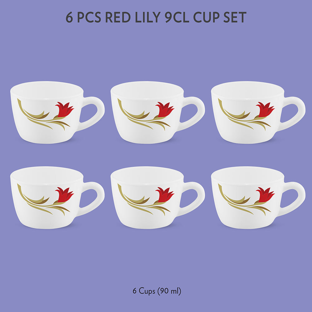Borosil Larah Red Lily Cup Set