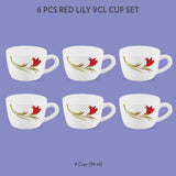 Borosil Larah Red Lily Cup Set