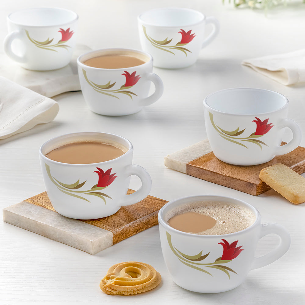 Borosil Larah Red Lily Cup Set