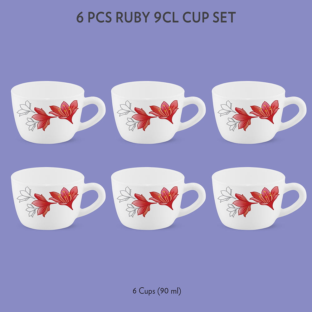 Borosil Larah Ruby Cup Set of 6, 90ml