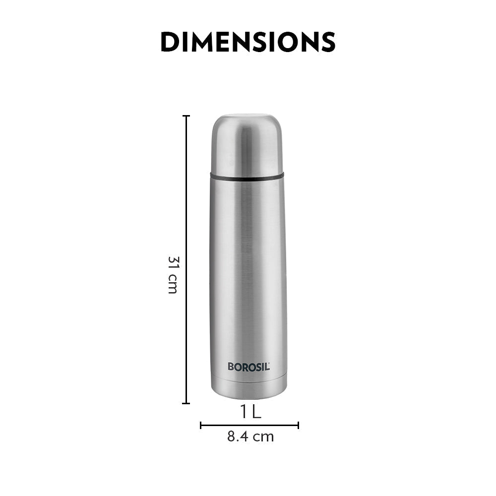 Borosil Thermo Flask Double Wall Bottle, Black 1L