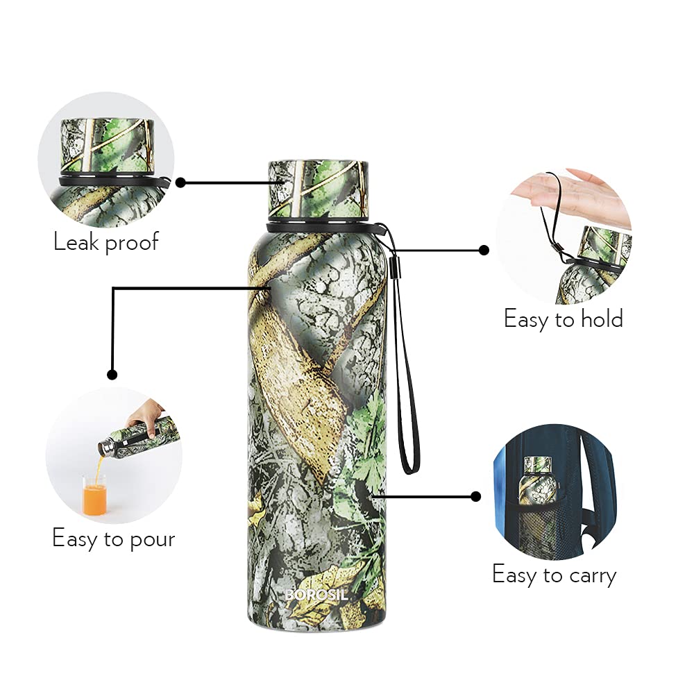 Borosil Trek Vaccum Insulated Bottle, Maple 700ml