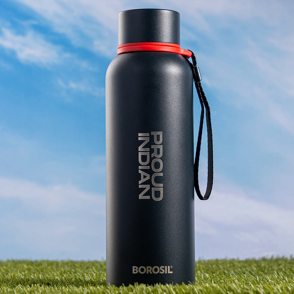 Borosil Trek Pride Proud Indian Double Wall Bottle, Black 700ML