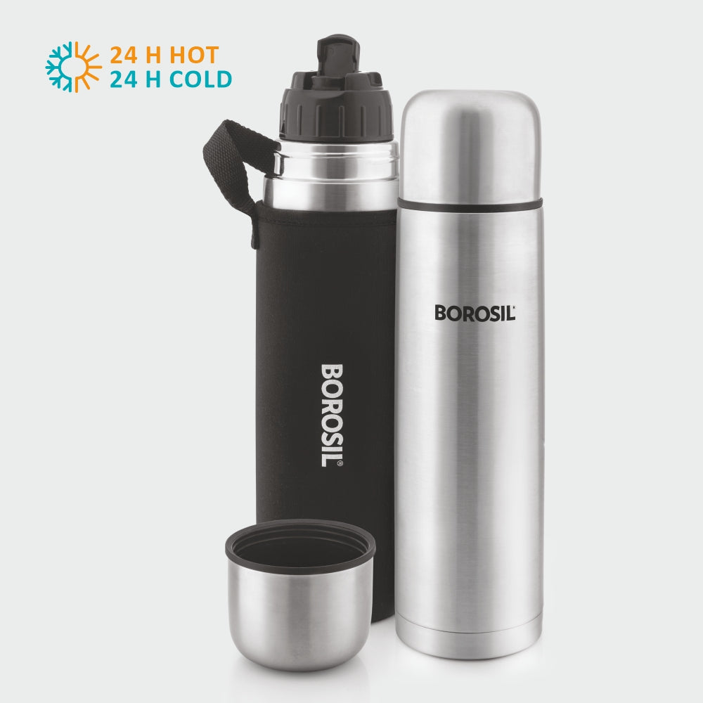 Borosil Thermo Flask Double Wall Bottle, Black 1L