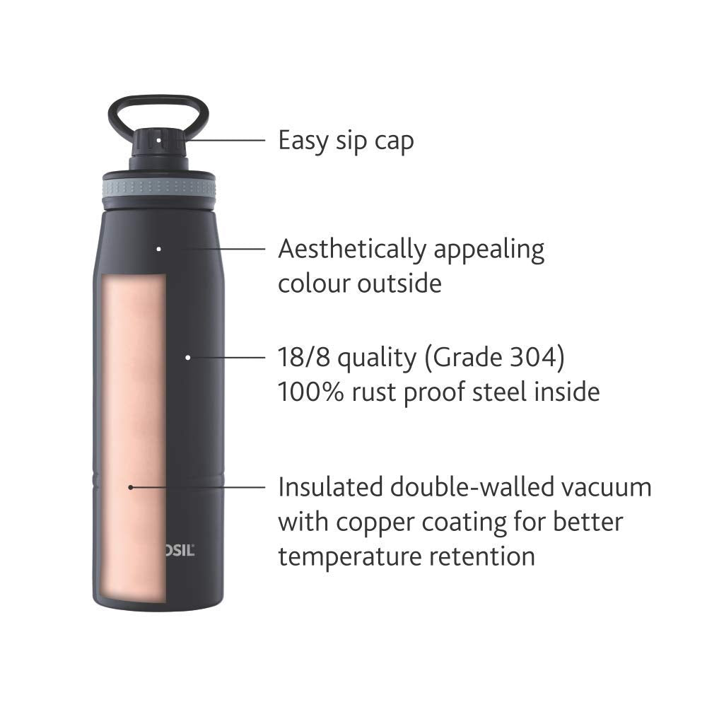 Borosil Gosport Double Wall Bottle, Black