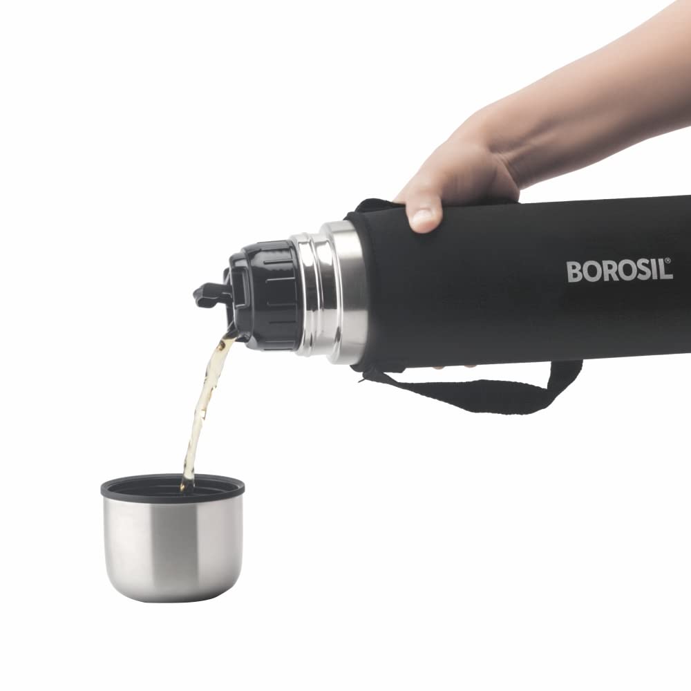 Borosil Thermo Flask Double Wall Bottle, Black 1L