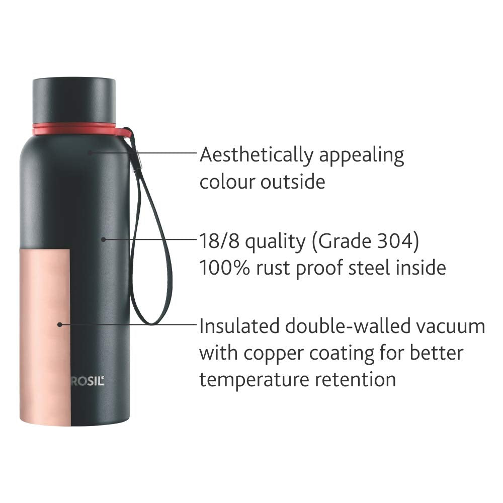 Borosil Trek Double Wall Bottle, Black