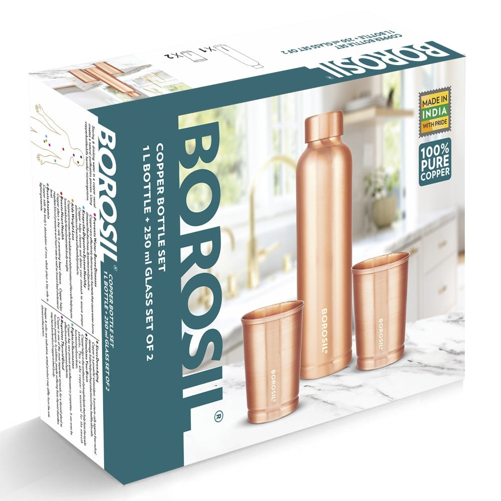 Borosil Eco Copper Bottle & Glass Set
