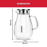 Borosil Vision Juice & Water Jug w steel lid, 1.75L