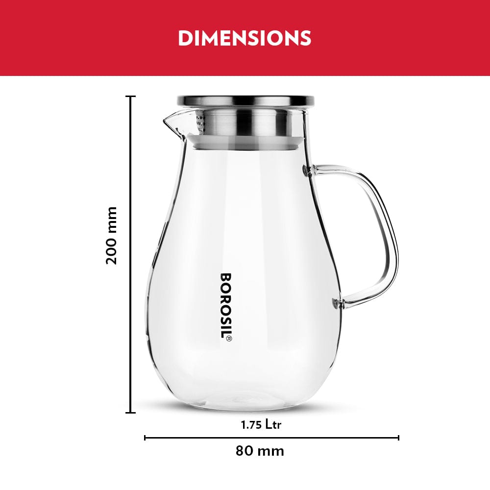 Borosil Vision Juice & Water Jug w steel lid, 1.75L